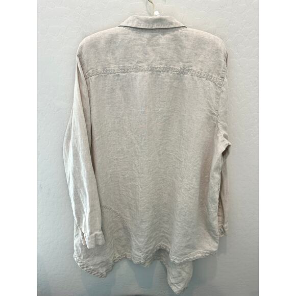 J.JILL | Love Linen Beige Lagenlook Minimalist Asymmetrical Hem Blouse | XL - Picture 5 of 8